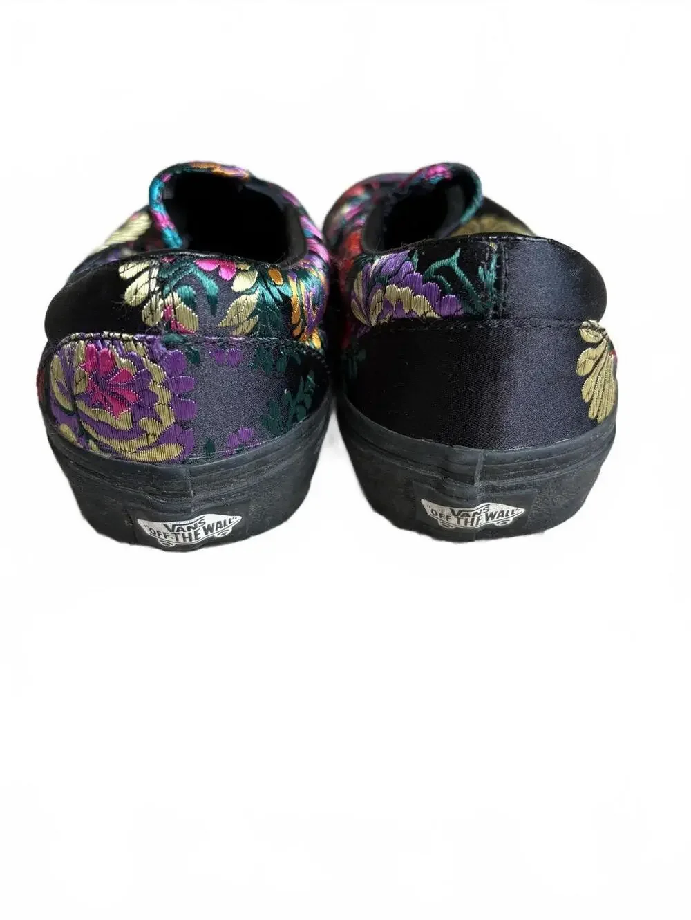 RARE VANS Slip-On Festival Satin Black Floral Brocade Embroidery W 10 M 8.5